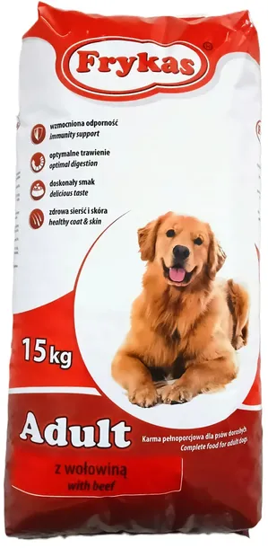 KARMA DLA PSA SUCHA 15KG Z WOŁOWINĄ FRYKAS DLA MAŁYCH PSÓW DLA DUŻYCH PSÓW