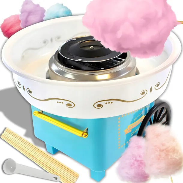 MASZYNA DO WATY CUKROWEJ DOMOWA WATA CUKROWA MASZYNKA WÓZEK + PATYCZKI 550W