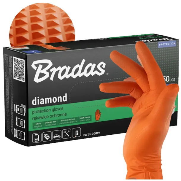 RĘKAWICE RĘKAWICZKI NITRYLOWE ROBOCZE BARDZO MOCNO GRIP ORANGE XL 50 szt