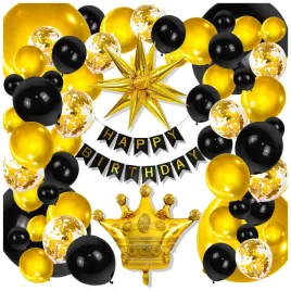 girlanda-balonowa-balony-urodziny-happy-birthday-zloty-czarny-zestaw-141el