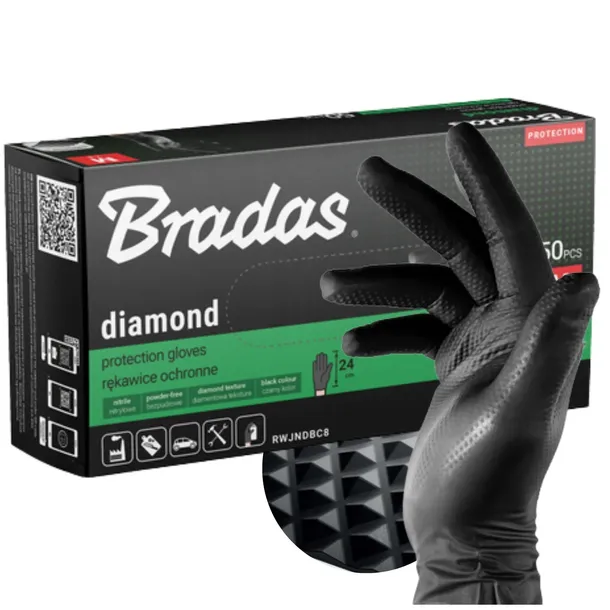 RĘKAWICE RĘKAWICZKI NITRYLOWE ROBOCZE BARDZO MOCNO GRIP BLACK L 50 szt
