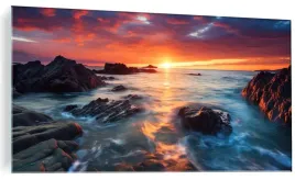 obraz-na-szkle-zachod-slonca-w-morzu-fale-szklany-do-salonu-100x50cm