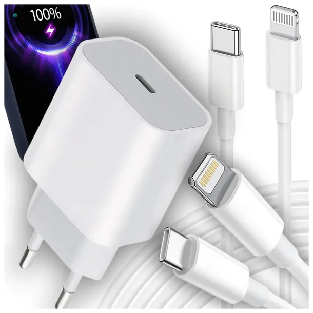 ŁADOWARKA DO IPHONE APPLE SZYBKA 3.0 KABEL 1M / USB-C - IPHONE LIGHTING 20W