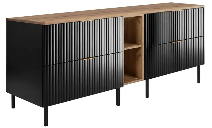 Czarny Zestaw Łazienkowy pod Umywalkę Stojący 180 RYFLE MDF BLAT Nogi Metal