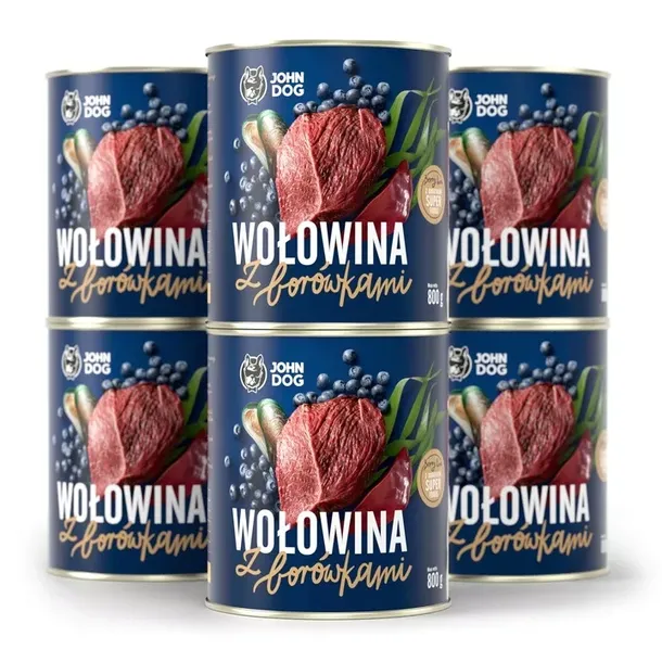 Karma mokra John Dog Wołowina z borówkami 6x800g