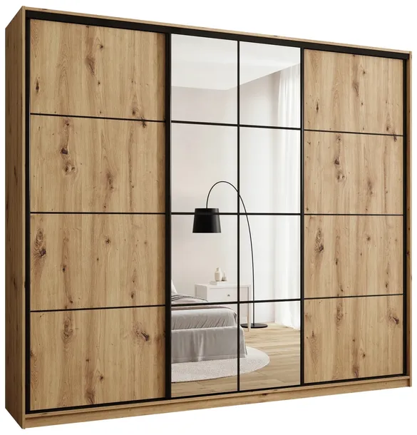 Szafa przesuwna z lustrem 280 cm EDGE MAX wysoka do sypialni dąb artisan