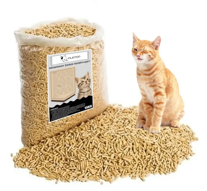ŻWIREK PELLET DREWNIANY JASNY 15kg DLA KOTA GRYZONIA KRÓLIKA ŚWINKI CHOMIKA