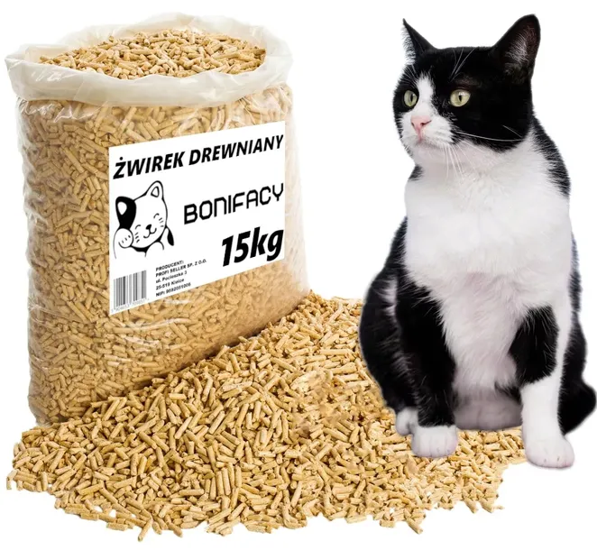 ŻWIREK DREWNIANY SOSNOWY PELLET DLA KOTA KRÓLIKA ŚWINKI 15KG JASNY