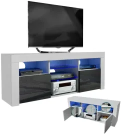 szafka-rtv-pod-telewizor-komoda-140-150-biala-drzwiczki-czarny-polysk-145