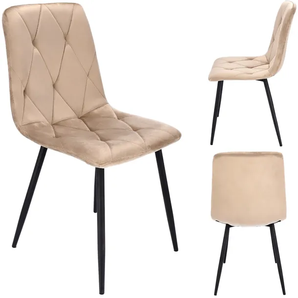 KRZESŁO TAPICEROWANE pikowane WELUR velvet nowoczesne PIADO beżowe JUMIhome