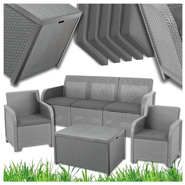 KETER MEBLE OGRODOWE SOFA 2 FOTELE STOLIK PODUCHY Zestaw SANREMO 5os.