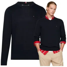 Zdjęcie produktu TOMMY HILFIGER Sweter Męski Granat Bawełna Okrągły Dekolt Klasyczny r. M