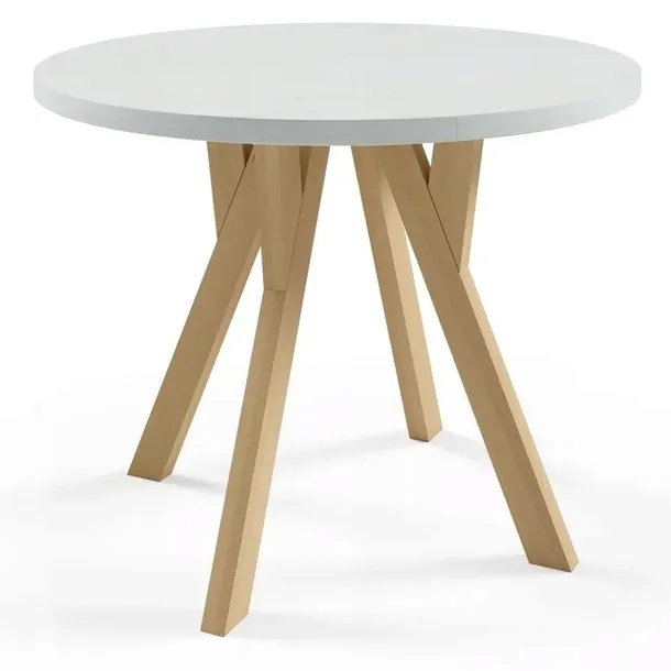 Stół okrągły rozkładany ORIO LOFT 80/160 cm nowoczesny biel z drewnem