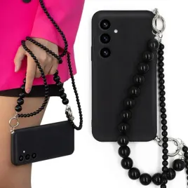 etui-do-samsung-s25-plus-case-mat-czarne-straps-lancuszek-koraliki-czarny