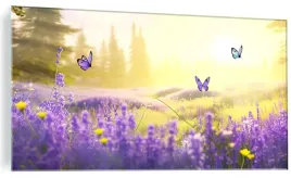 obraz-na-szkle-letnia-polana-lesna-kwiat-lawendy-motyle-szklany-120x60cm