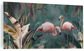 obraz-na-szkle-flamingi-liscie-bananowca-palmy-egzotyka-szklany-120x60cm