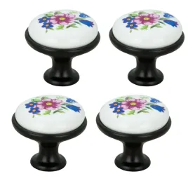 4-x-galka-meblowa-okragla-czarna-z-ceramika-i-wzorem-retro-kwiaty
