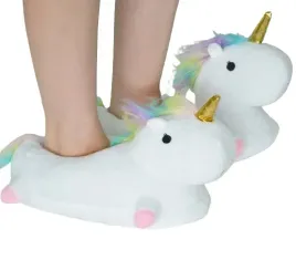 wygodne-kapcie-laczki-unicorn-jednorozec-pluszowe-biale-skarpetki