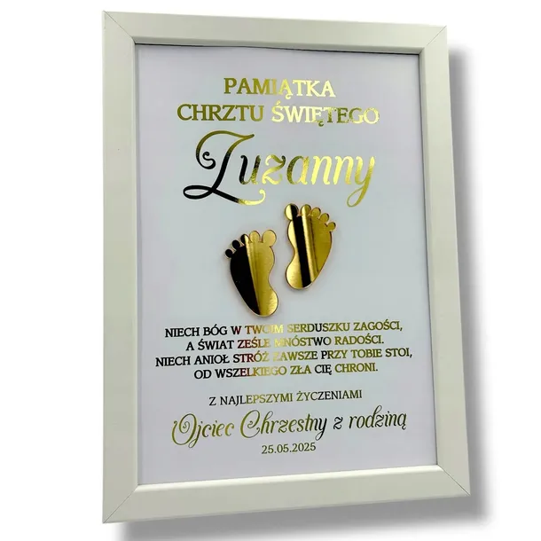 PAMIĄTKA CHRZTU ŚWIĘTEGO PREZENT NA CHRZEST URODZINY RAMKA W10 ZŁOTO