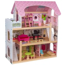 drewniany-domek-dla-lalek-melisa-akcesoria-3-pietra-balkon-mebelki-rozowy