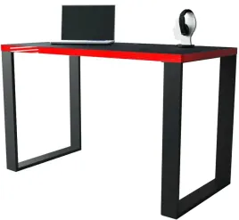 biurko-gamingowe-120x60-czarne-metalowe-nogi-gruby-blat-czerwony-polysk