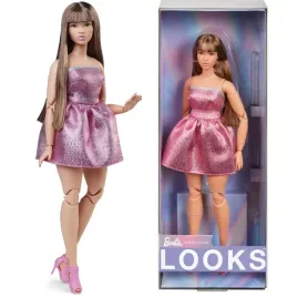 barbie-looks-lalka-kolekcjonerska-sukienka-rozowa-mini-dlugie-wlosy-hrm16