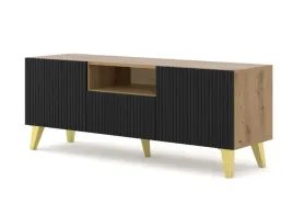szafka-rtv-ravenna-b-150-cm-2d1s-artisan-czarny-nozka-zlota
