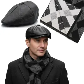 kaszkiet-meski-skorzany-i-szalik-pako-jeans-modny-komplet-na-prezent