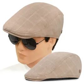kaszkiet-meski-bawelniany-na-lato-czapka-w-kratke-brazowy-pako-jeans