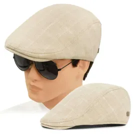 kaszkiet-meski-bawelniany-na-lato-czapka-w-kratke-jasnobezowy-pako-jeans