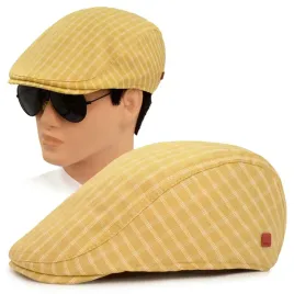 kaszkiet-meski-bawelniany-na-lato-czapka-w-kratke-zolty-pako-jeans