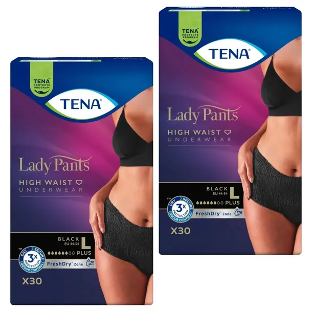 ZESTAW 2x30szt TENA LADY PANTS PLUS czarne NOIR majtki chłonne L 44-54