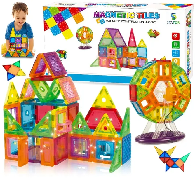 DUŻE KLOCKI MAGNETYCZNE KONSTRUKCYJNE KAFELKI 70 el Rainbow Magnetic Tiles