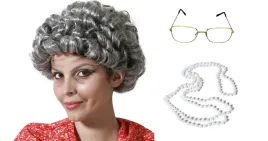 stroj-babcia-seniorka-emerytka-siwa-staruszka-peruka-naszyjnik-okulary
