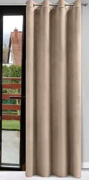 ZASŁONA WELUROWA NA PRZELOTKACH 140X250 VELVET GRUBA ZACIEMNIAJĄCA LATTE