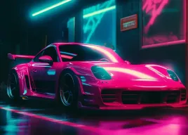 plakat-na-sciane-auto-pink-car-ulica-neon-sportowy-samochod-70x50-cm