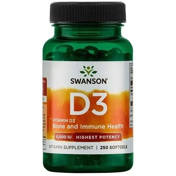 Swanson Witamina D3 5000IU 250 kapsułek ODPORNOŚĆ KOŚCI D-3