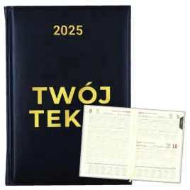 kalendarz-planer-na-rok-2025-zloty-napis-prezent-wlasny-tekst-granatowy
