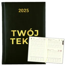 kalendarz-planer-na-rok-2025-zloty-napis-prezent-wlasny-tekst-czarny