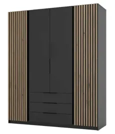 szafa-kaja-4-drzwi-lamele-3-szuflady-200cm-kolor-czarny-polki-drazek