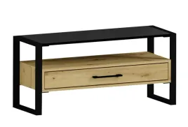 szafka-rtv-z-szuflada-loft-kolor-czarny-dab-artisan-nogi-czarne-metalowe