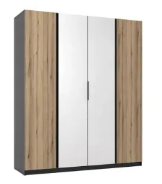 szafa-kaja-4-drzwi-z-lustrem-200cm-polki-drazek-kolor-dab-evoke-z-czarnym