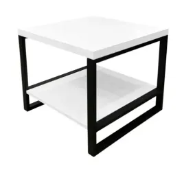 stolik-kwadratowy-z-polka-loft-bialy-nogi-czarne-metalowe