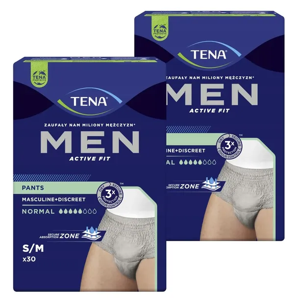 2x30szt męskie majtki nietrzymanie moczu TENA MEN PANTS NORMAL Szare S/M