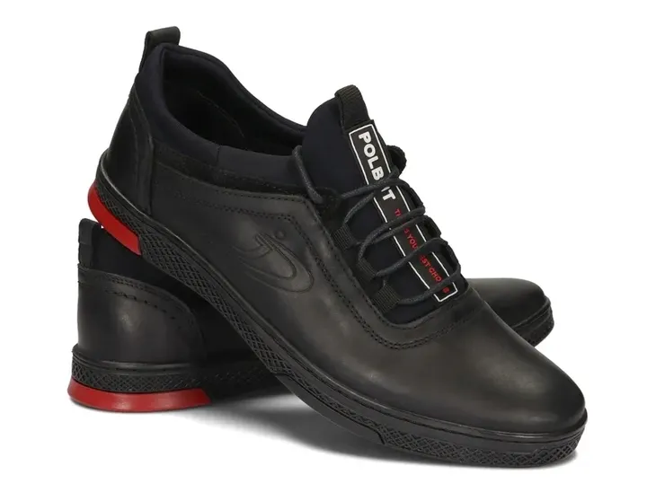 Buty Męskie Półbuty Skórzane Casual Czarne Skóra K-24 Rozmiar 48