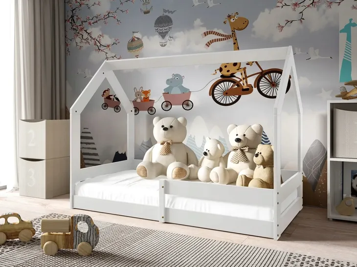 Łóżko dziecięce DOMEK CZARUŚ 160x80 ze stelażem, biel