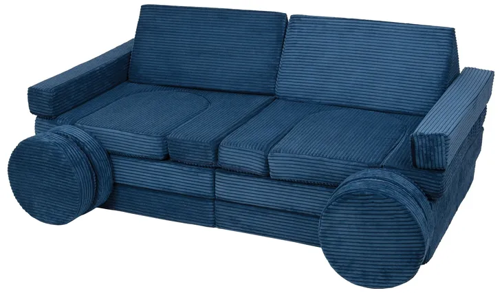 Sofa Velinda klocki piankowe z kierownicą 75 x 140 cm sztruks niebieski