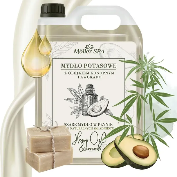 Möller SPA NATURALNE SZARE MYDŁO POTASOWE OLEJ KONOPNY AWOKADO W PŁYNIE 5L