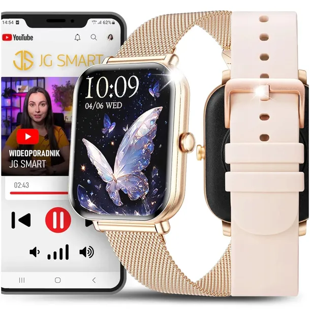 SMARTWATCH ZEGAREK DAMSKI MENU PL ROZMOWY POWIADOMIENIA PULS SPORT ZDROWIE