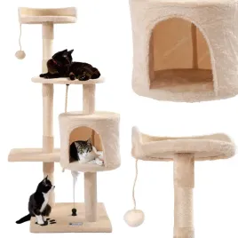 drapak-dla-kota-bezowy-domek-wieza-legowisko-zabawka-na-gumce-xxl